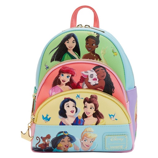 [LF-WDBK2930] Loungefly! Leather: Disney Princess Collage Triple Pocket Mini Backpack